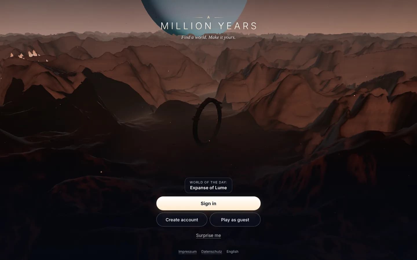 A Million Years, Find a world: desktop view