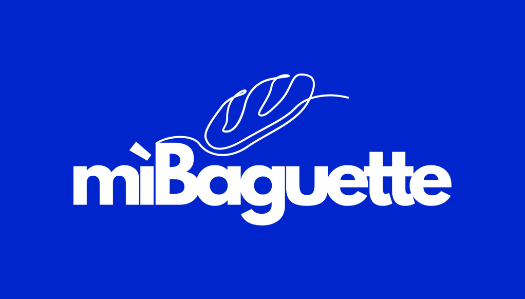 miBaguette logo, a website built by Chris Zemmel: the white wordmark with a baguette outline, on its brand blue